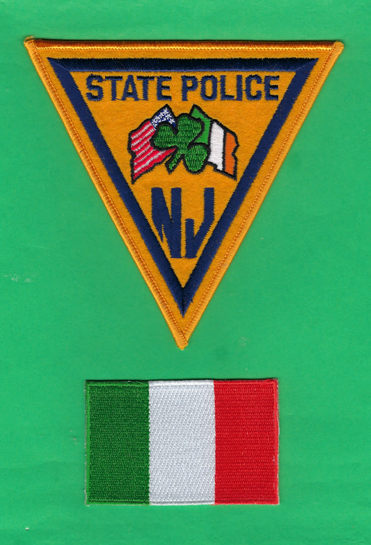 NEW JERSEY STATE POLICE (NJSP) DEPARTMENT 'IRISH TROOPER' EMBROIDERED PATCH SET BY PUBLIC SAFETY COLLECTIBLES.