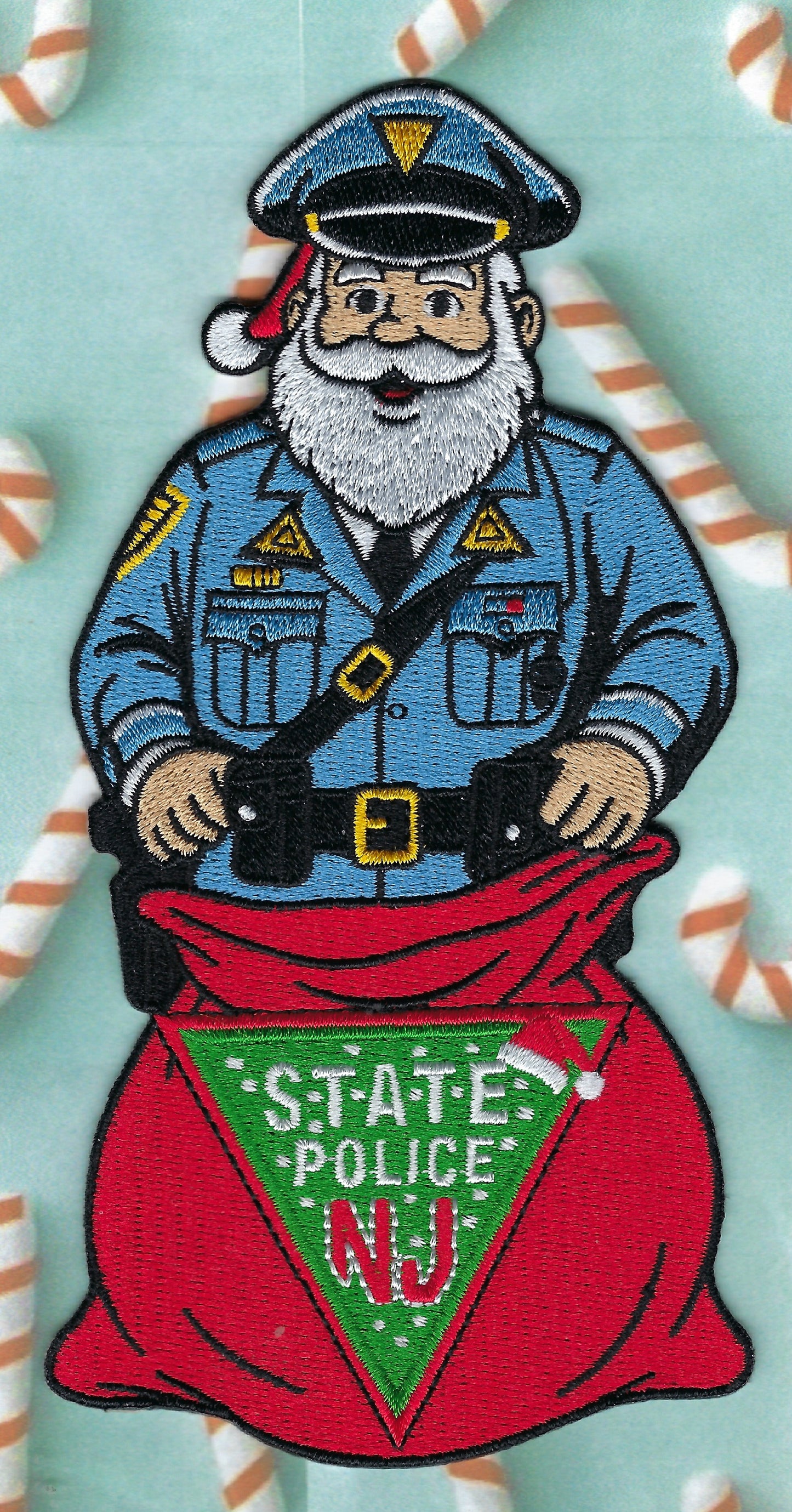 NEW JERSEY STATE POLICE (NJSP) DEPARTMENT 'MERRY CHRISTMAS' EMBROIDERED PATCH BY GHOST PATCH ENTERPRISES.