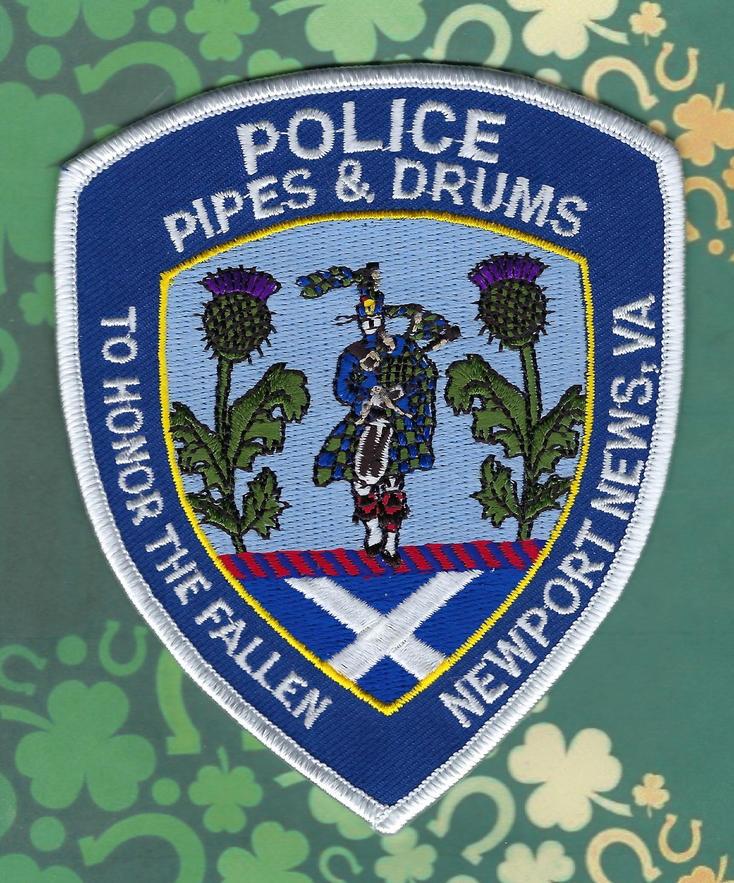 NEWPORT NEWS, VIRGINIA POLICE PIPES AND DRUMS EMBROIDERED PATCH BY PUBLIC SAFETY COLLECTIBLES.
