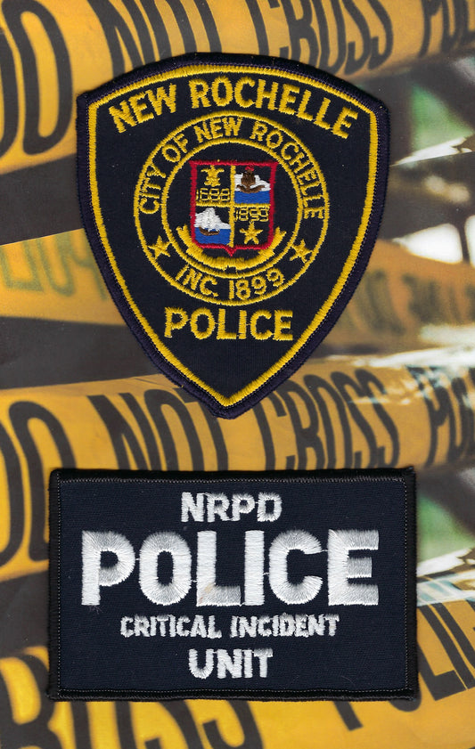 NEW ROCHELLE, NEW YORK ( WESTCHESTER COUNTY ) POLICE DEPARTMENT 4.75 INCH AND 4.75 INCH x 3-INCH 'CRITICAL INCIDENT UNIT' EMBROIDERED PATCHES BY PUBLIC SAFETY COLLECTIBLES.