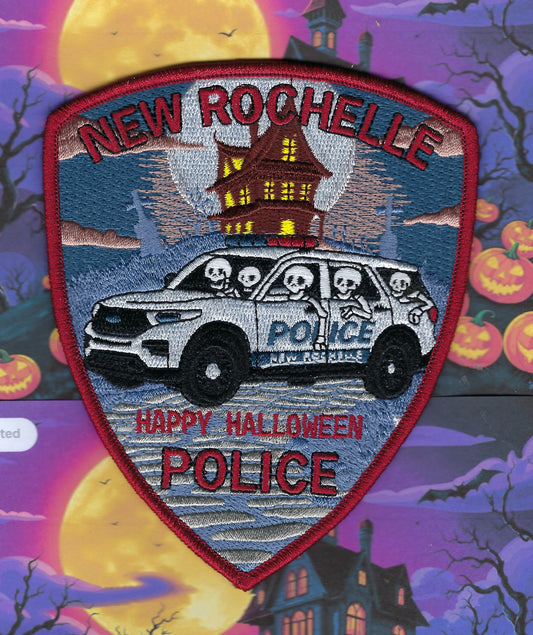 NEW ROCHELLE, NEW YORK ( WESTCHESTER COUNTY ) POLICE DEPT 'HAPPY HALLOWEEN' EMBROIDERED HOLIDAY PATCH.