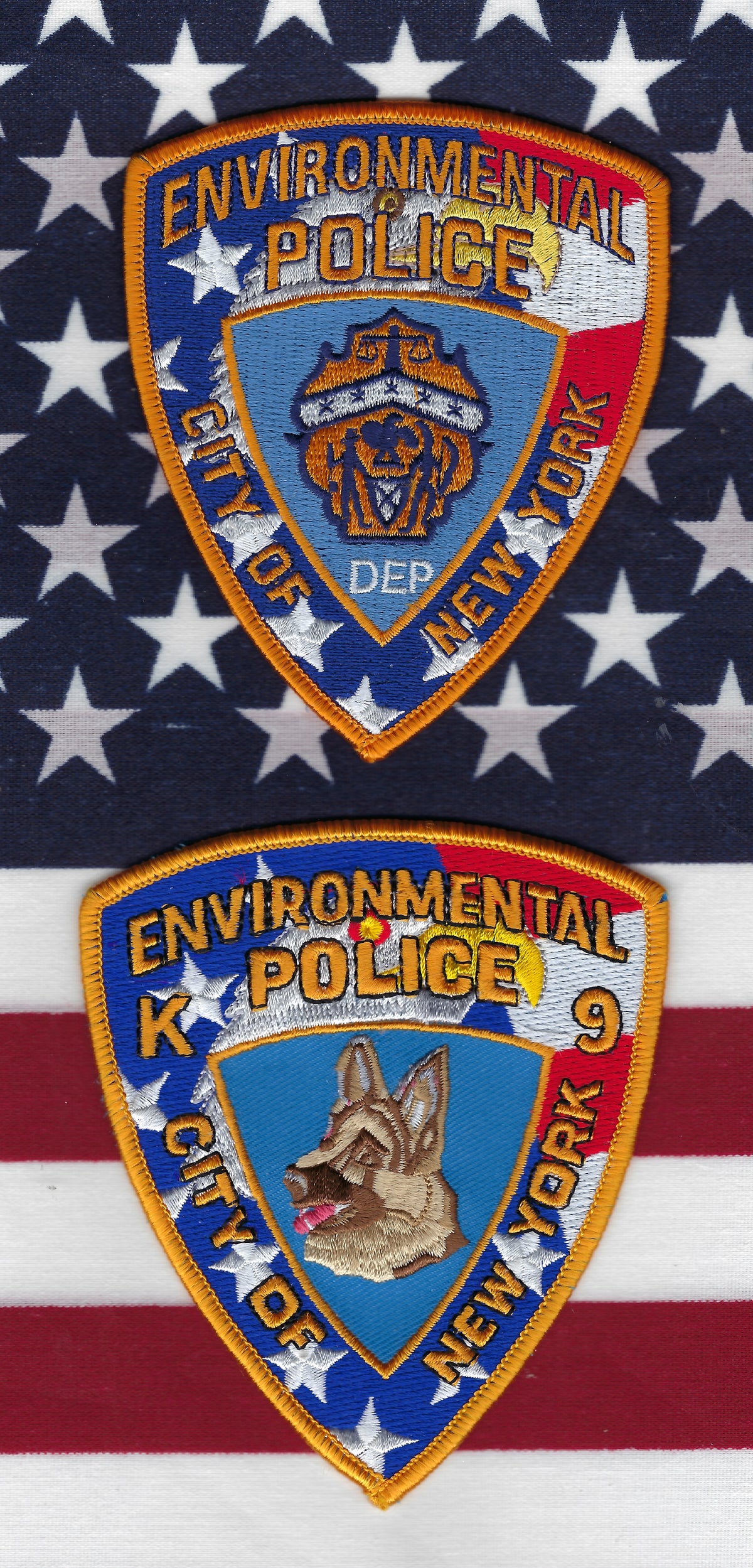 NEW YORK CITY DEP (DEPT OF ENVIRONMENTAL PROTCTION) POLICE DEPT EMBROIDERED PATCH SET.