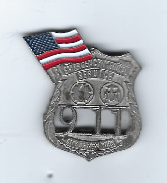 NEW YORK CITY EMERGENCY MEDICAL SERVICE 1.25 INCH 09-11-01 TRIBUTE PIN BY PUBLIC SAFETY COLLECTIBLES.