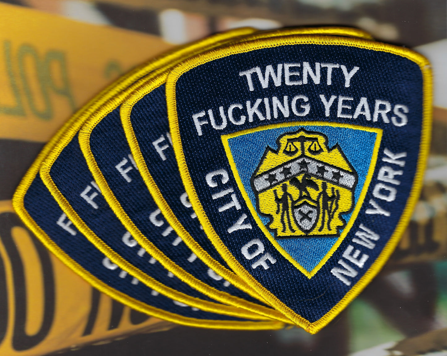 NEW YORK CITY POLICE DEPARTMENT (NYPD) '20 FUCKING YEARS' EMBROIDERED PATCHES DESIGNED AND PRODUCED BY PUBLIC SAFETY COLLECTIBLES