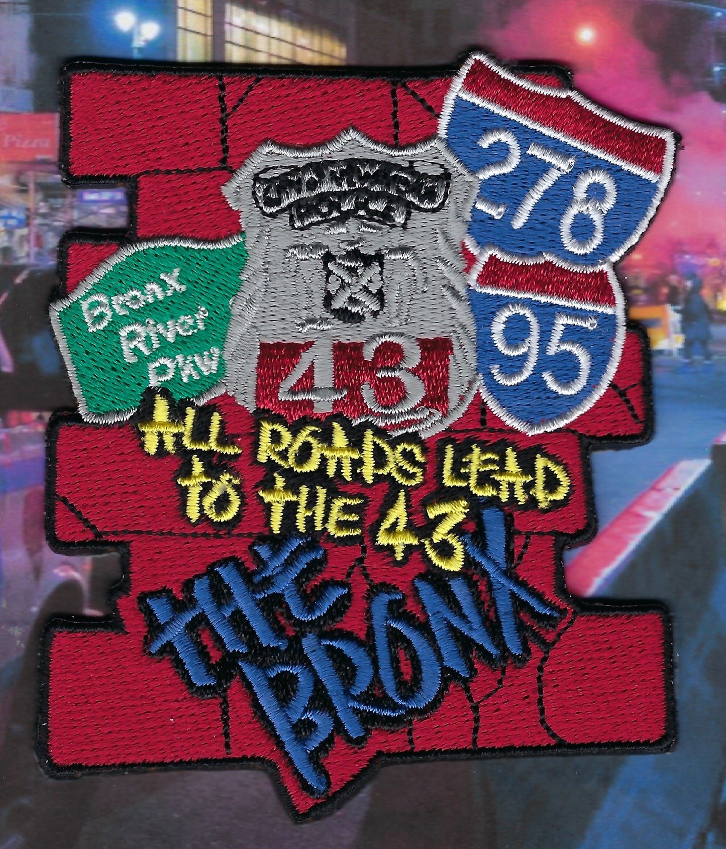 NEW YORK CITY POLICE DEPARTMENT (NYPD) 43RD PRECINCT (ALL ROADS LEAD TO THE 43) VELCRO-BACK EMBROIDERED PATCH BY UNDERDOG PATCH PRODUCTIONS.