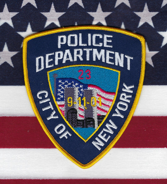 NEW YORK CITY POLICE DEPARTMENT (NYPD) '9-11-01 MEMORIAL' 4.25 INCH EMBROIDERED PATCH BY PUBLIC SAFETY COLLECTIBLES.