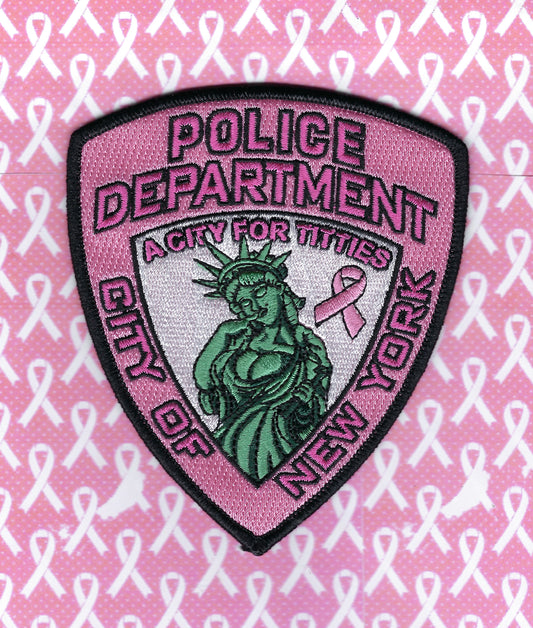 NEW YORK CITY POLICE DEPARTMENT (NYPD) 'BREAST CANCER AWARENESS' 4.75 INCH EMBROIDERED PATCH BY GHOST PATCH ENTERPRISES.