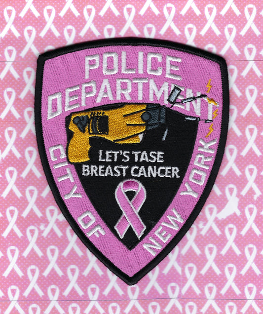 NEW YORK CITY POLICE DEPARTMENT (NYPD) 'BREAST CANCER AWARENESS' 5-INCH EMBROIDERED PATCH BY UNDERDOG PATCH PRODUCTIONS.