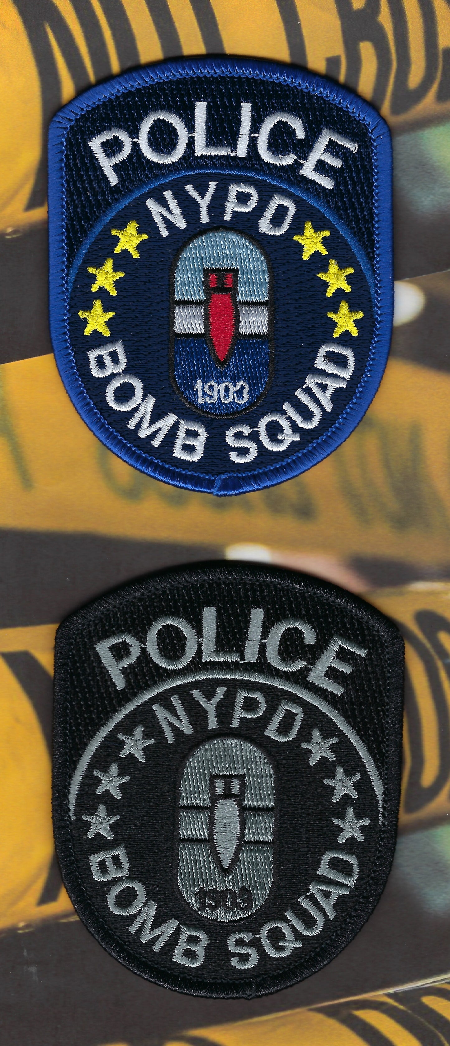 NEW YORK CITY POLICE DEPARTMENT (NYPD) LIMITED EDITION 3.5 INCH BOMB SQUAD EMBROIDERED PATCHES BY PUBLIC SAFETY COLLECTIBLES.