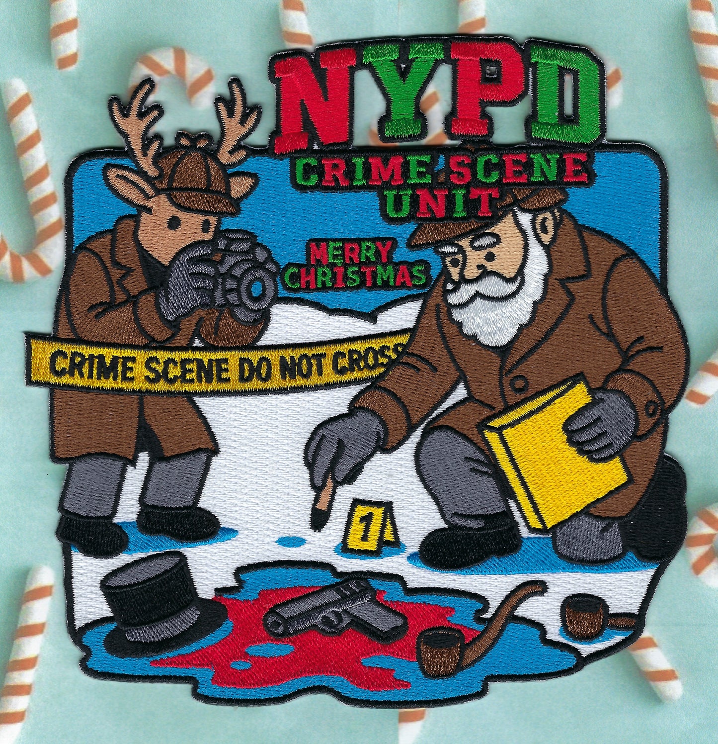 NEW YORK CITY POLICE DEPARTMENT (NYPD) 'CRIME SCENE UNIT' MERRY CHRISTMAS EMBROIDERED PATCH DESIGNED AND PRODUCED BY UNDERDOG PATCH DESIGNS