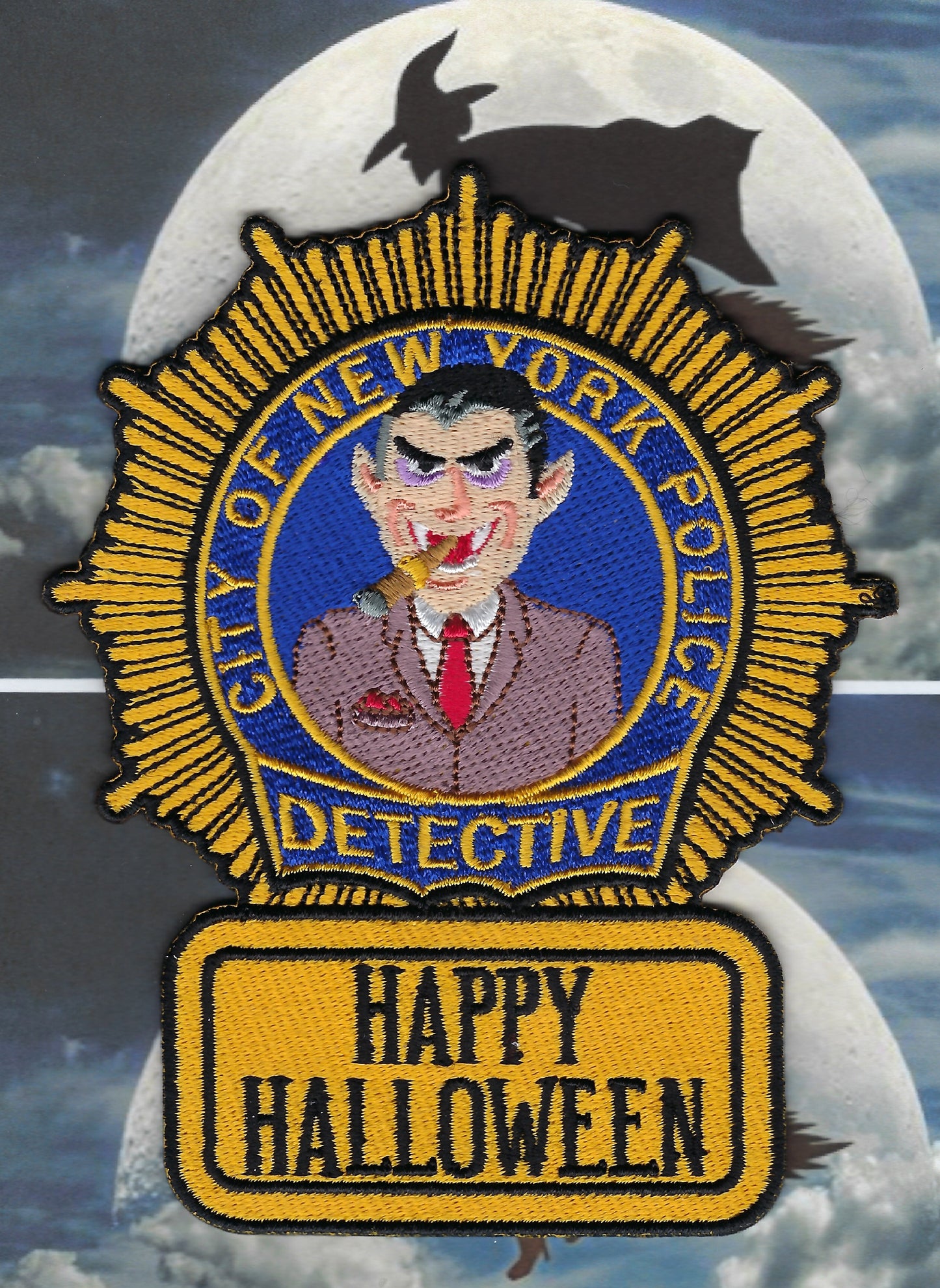NEW YORK CITY POLICE DEPARTMENT (NYPD) DETECTIVE BUREAU EMBROIDERED HALLOWEEN PATCH DESIGNED AND PRODUCED BY UNDERDOG PATCH DESIGNS.