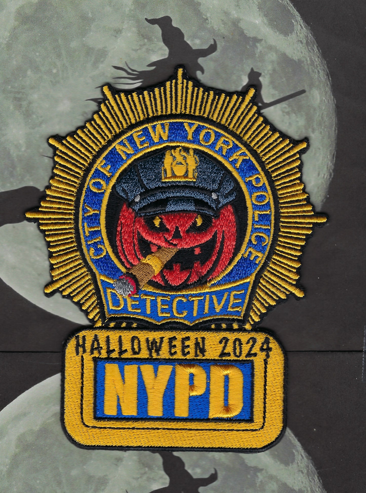 NEW YORK CITY POLICE DEPARTMENT (NYPD) DETECTIVE BUREAU 2024 EMBROIDERED HALLOWEEN PATCH DESIGNED AND PRODUCED BY UNDERDOG PATCH DESIGNS.