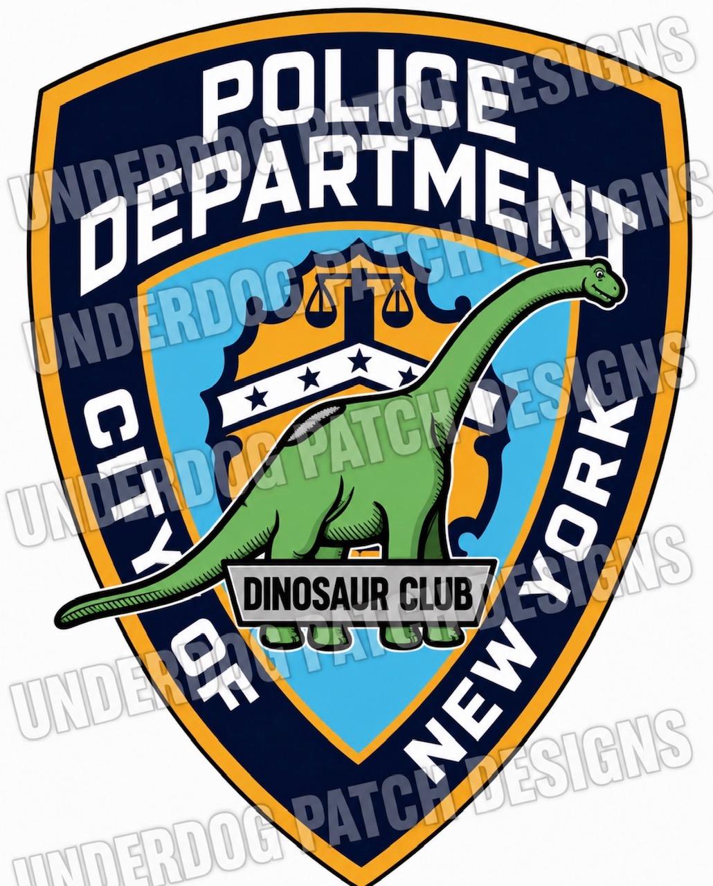 NEW YORK CITY POLICE DEPARTMENT (NYPD) 'DINOSAUR CLUB' EMBROIDERED PATCH DESIGNED AND PRODUCED BY UNDERDOG PATCH PRODUCTIONS.