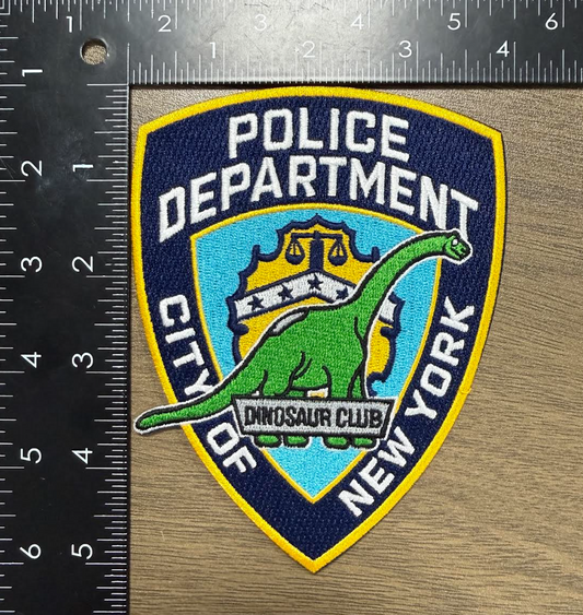 NEW YORK CITY POLICE DEPARTMENT (NYPD) 'DINOSAUR CLUB' EMBROIDERED PATCH DESIGNED AND PRODUCED BY UNDERDOG PATCH PRODUCTIONS.