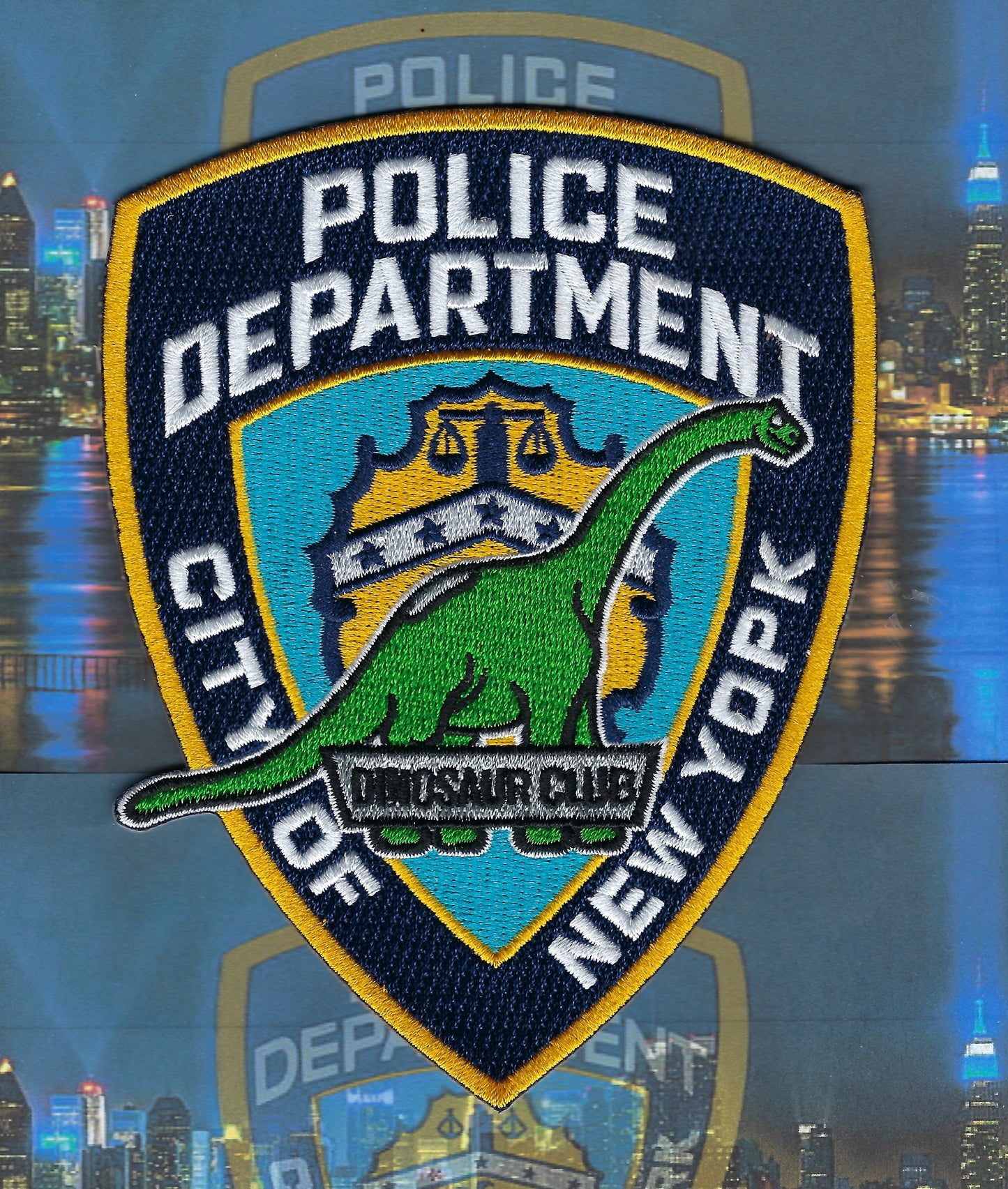 NEW YORK CITY POLICE DEPT (NYPD) 'DINOSAUR CLUB' EMBROIDERED PATCH DESIGNED AND PRODUCED BY UNDERDOG PATCH PRODUCTIONS.