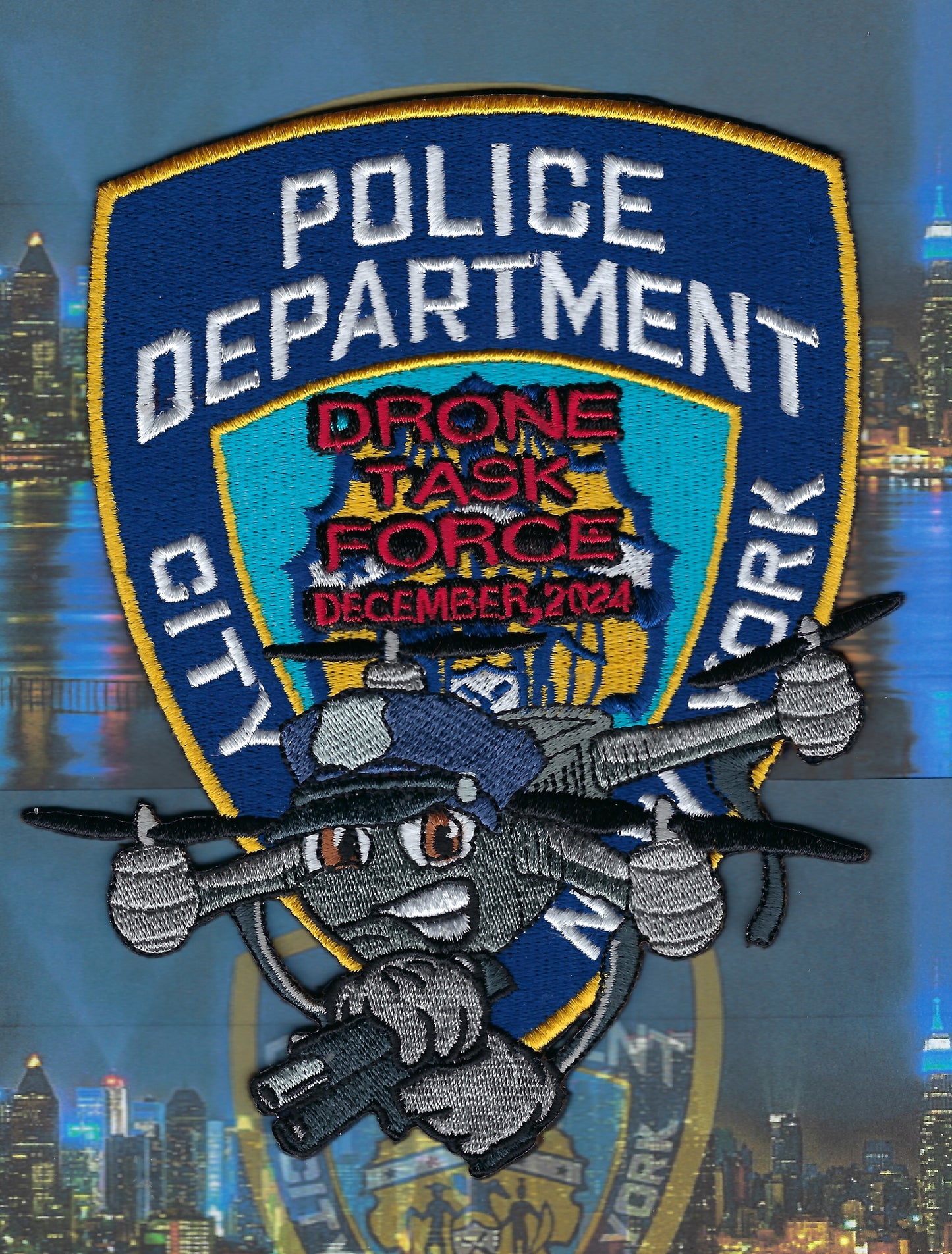 NEW YORK CITY POLICE DEPARTMENT (NYPD) 'DRONE TASK FORCE' EMBROIDERED PATCH BY UNDERDOG PATCH DESIGNS.
