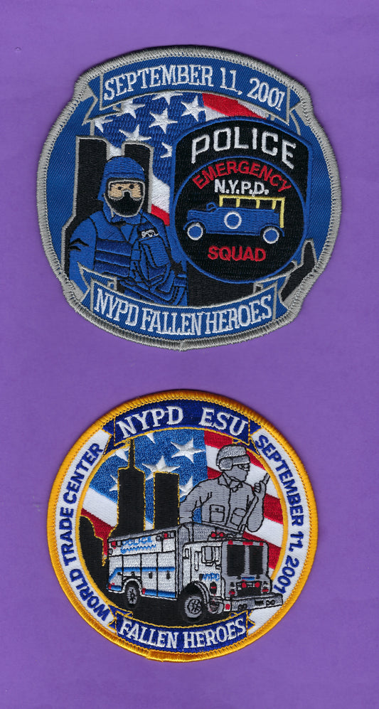 NEW YORK CITY POLICE DEPARTMENT (NYPD) EMERGENCY SERVICE UNIT (ESU) 9-11-01 WORLD TRADE CENTER MEMORIAL PATCH SET BY PUBLIC SAFETY COLLECTIBLES.