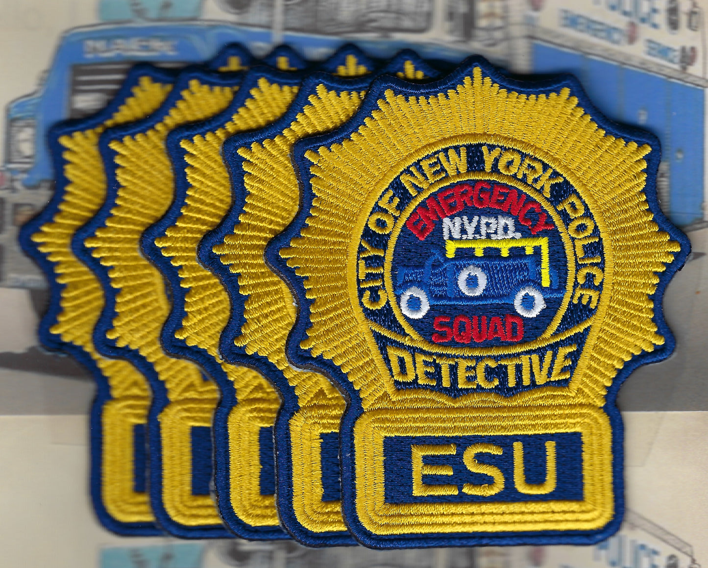 NEW YORK CITY POLICE DEPARTMENT (NYPD) EMERGENCY SERVICE UNIT (ESU) EMBROIDERED DETECTIVE PATCHES' DESIGNED AND PRODUCED BY PUBLIC SAFETY COLLECTIBLES.