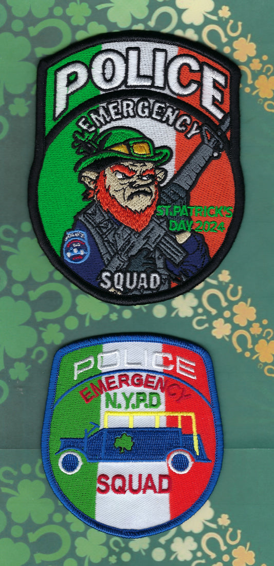 NEW YORK CITY POLICE DEPARTMENT (NYPD) EMERGENCY SERVICE UNIT (ESU) IRISH OFFICER EMBROIDERED PATCHES DESIGNED AND PRODUCED BY UNDERDOG PATCH DESIGNS.