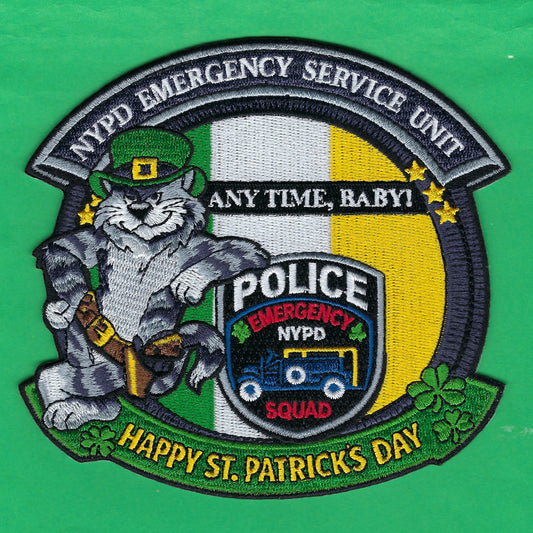 NEW YORK CITY POLICE DEPT (NYPD) EMERGENCY SERVICE UNIT (ESU) 'HAPPY SAINT PATRICK'S DAY' EMBROIDERED PATCH DESIGNED AND PRODUCED BY UNDERDOG PATCH DESIGNS.