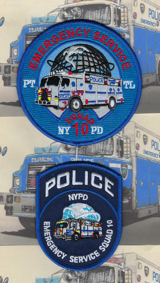 NEW YORK CITY POLICE DEPARTMENT (NYPD) EMERGENCY SERVICE UNIT (ESU) TRUCK 10 EMBROIDERED PATCHES BY PUBLIC SAFETY COLLECTIBLES.