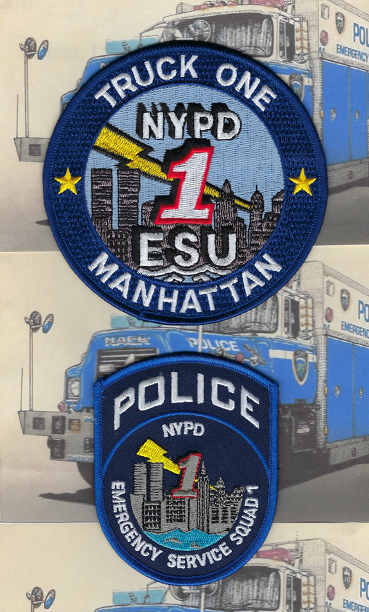 NEW YORK CITY POLICE DEPARTMENT (NYPD) EMERGENCY SERVICE UNIT (ESU) TRUCK 1 EMBROIDERED PATCHES BY PUBLIC SAFETY COLLECTIBLES.