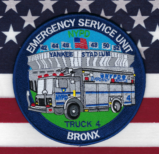 NEW YORK CITY POLICE DEPARTMENT (NYPD) EMERGENCY SERVICE UNIT TRUCK 4 'YANKEE STADIUM' EMBROIDERED PATCH BY PUBLIC SAFETY COLLECTIBLES.