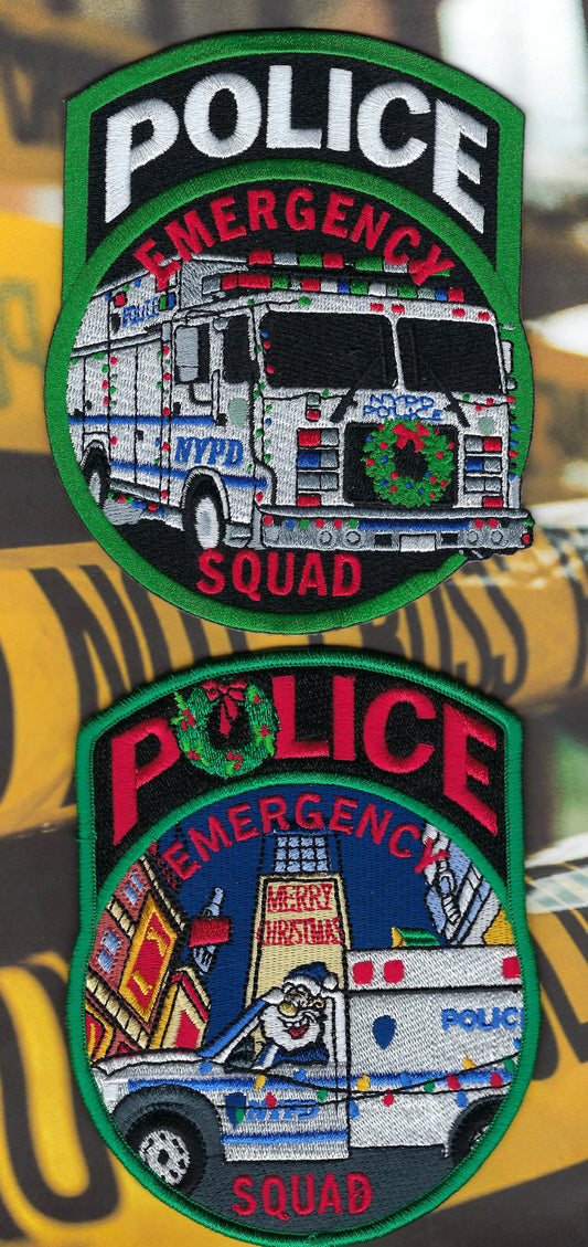 NEW YORK CITY POLICE DEPARTMENT (NYPD) EMERGENCY SERVICE UNIT (ESU) EMBROIDERED CHRISTMAS PATCHES DESIGNED AND PRODUCED BY UNDERDOG PATCH DESIGNS.