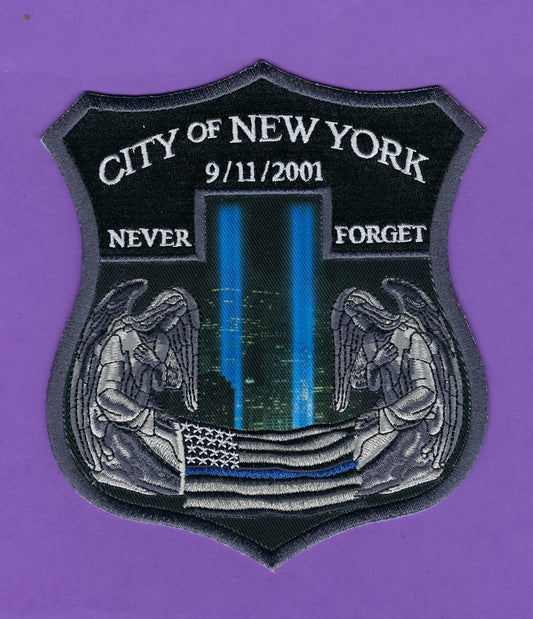NEW YORK CITY POLICE DEPARTMENT (NYPD) '9-11-01 MEMORIAL PATCH' FIDELIS AD MORTEM BY PUBLIC SAFETY COLLECTIBLES.