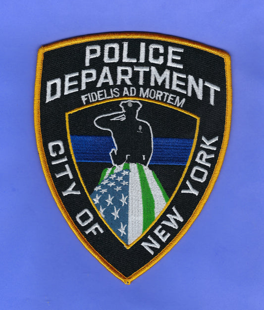 NEW YORK CITY POLICE DEPARTMENT (NYPD) 'FIDELIS AD MORTEM' 6.25 INCH EMBROIDERED PATCH BY UNDERDOG PATCH PRODUCTIONS.