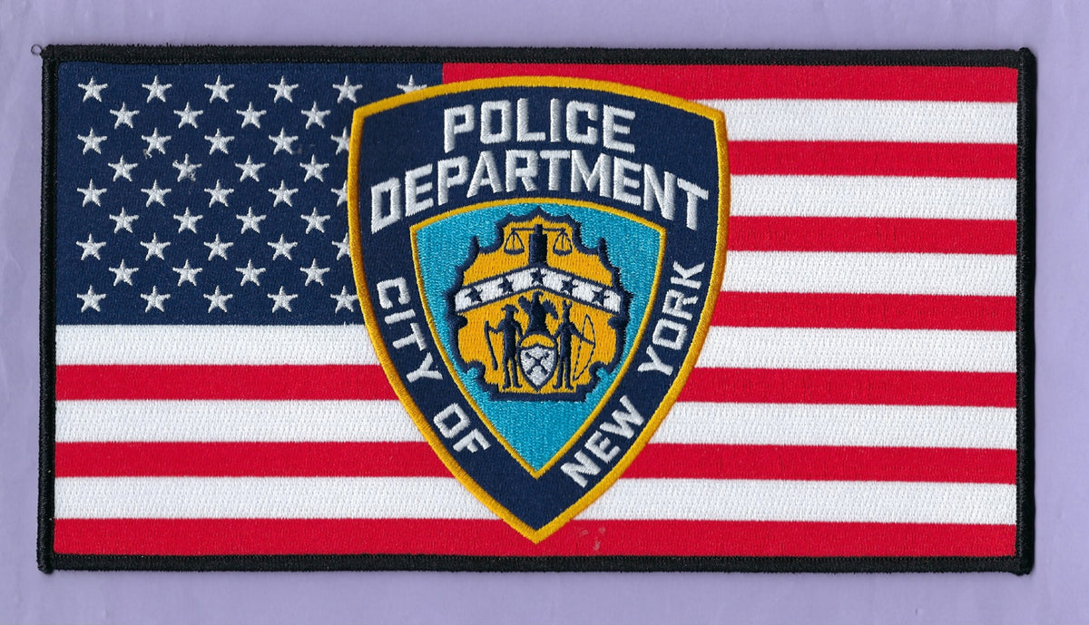 NEW YORK CITY POLICE DEPT (NYPD) UNITED STATES FLAG EMBROIDERED PATCH DESIGNED AND PRODUCED BY UNDERDOG PATCH DESIGNS.