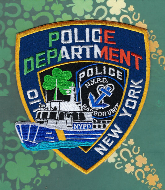 NEW YORK CITY POLICE DEPARTMENT (NYPD) HARBOR UNIT SAINT PATRICK'S DAY EMBROIDERED PATCH DESIGNED AND PRODUCED BY UNDERDOG PATCH DESIGNS.