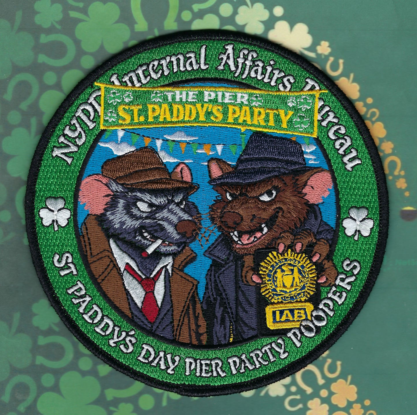 NEW YORK CITY POLICE DEPARTMENT (NYPD) 'INTERNAL AFFAIRS BUREAU' SAINT PATRICK'S DAY EMBROIDERED PATCH BY UNDERDOG PATCH PRODUCTIONS.