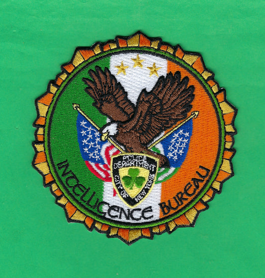 NEW YORK CITY POLICE DEPARTMENT (NYPD) INTELLIGENCE BUREAU 4-INCH SAINT PATRICK'S DAY EMBROIDERED PATCH BY HUNTZMAN ENTERPRISES.