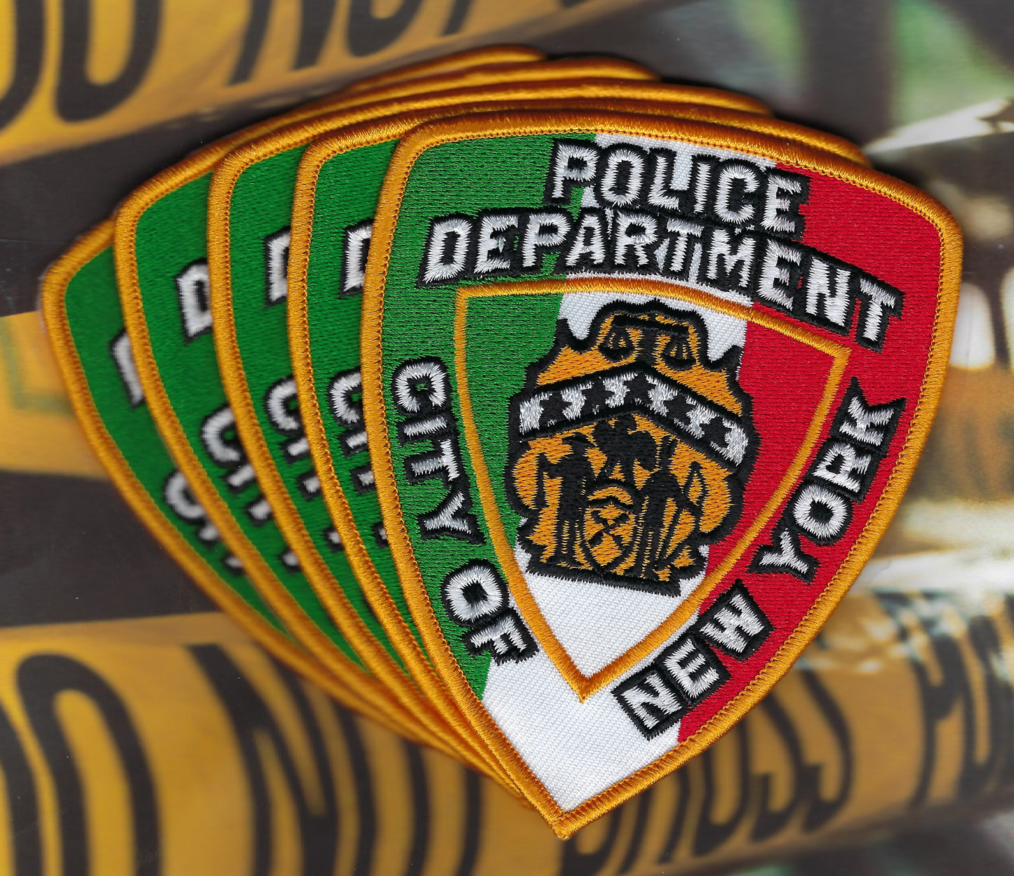 NEW YORK CITY POLICE DEPARTMENT (NYPD) 'ITALIAN POLICE OFFICER' EMBROIDERED PATCHES (5) DESIGNED AND PRODUCED BY PUBLIC SAFETY COLLECTIBLES.