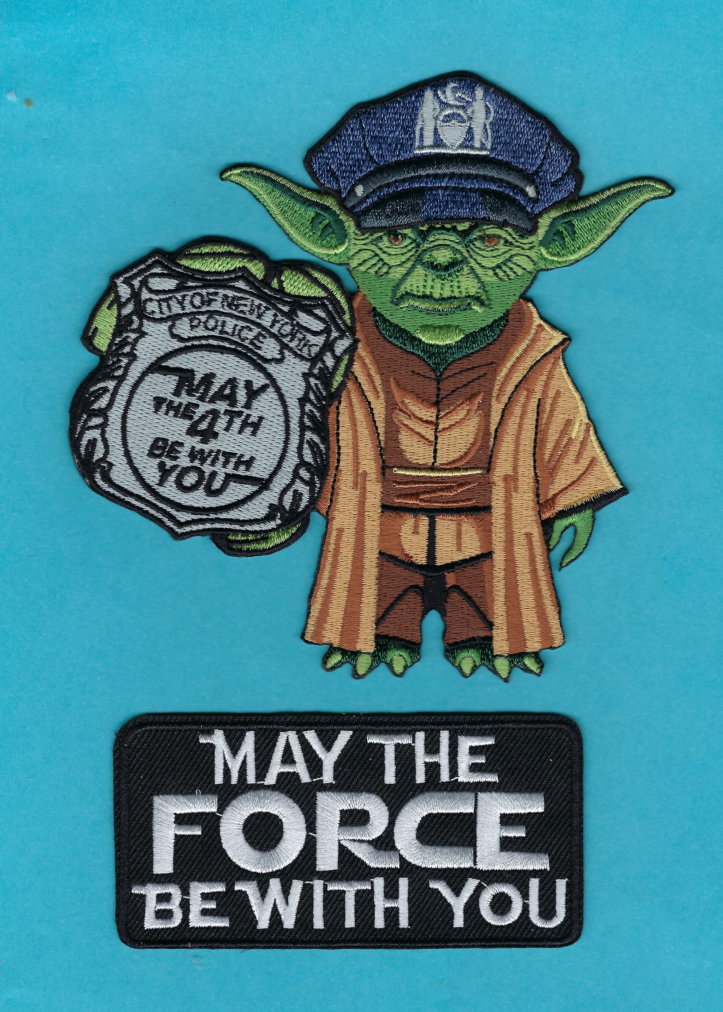 NEW YORK CITY POLICE DEPARTMENT (NYPD) LIMITED EDITION 5-INCH MAY THE 4TH BE WITH YOU EMBROIDERED PATCH BY UNDERDOG PATCH DESIGNS.