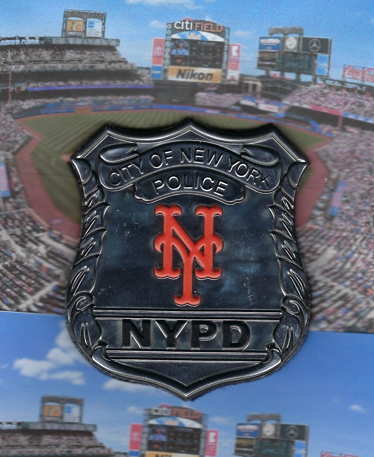 NEW YORK CITY POLICE DEPARTMENT ( NYPD ) NEW YORK METS POLICE OFFICER DURA SHIELD WITH VELCRO BACKING DESIGNED AND PRODUCED MY UNDERDOG PATCH DESIGNS.