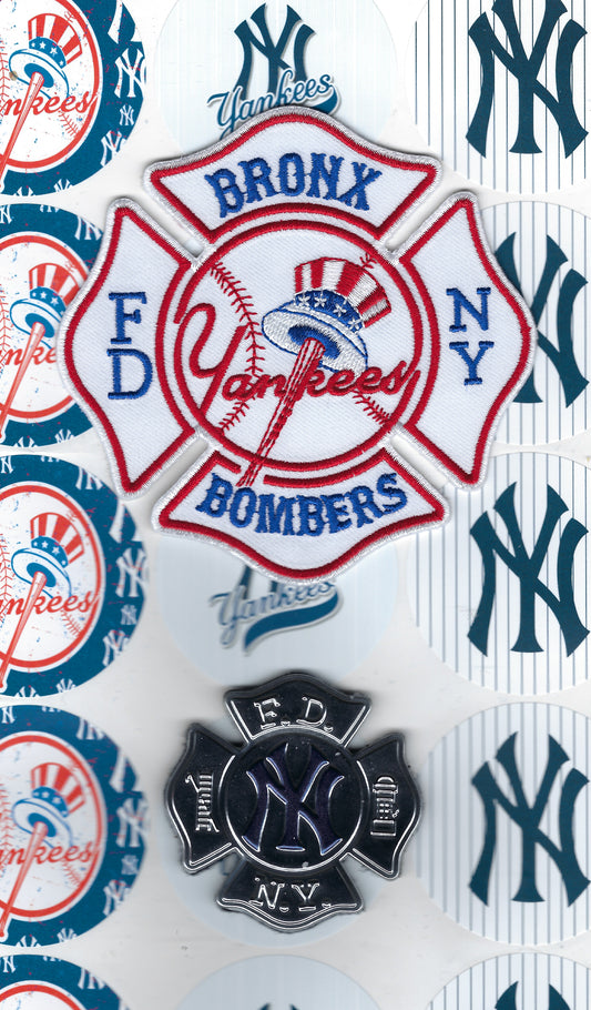NEW YORK CITY FIRE DEPARTMENT (FDNY) NEW YORK YANKEES 4-INCH EMBROIDERED TRIBUTE PATCH AND 2.5 INCH DURA SHIELD WITH VELCRO BACKING BY PUBLIC SAFETY COLLECTIBLES AND UNDERDOG PATCH PRODUCTIONS.