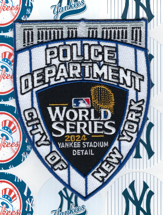NEW YORK CITY POLICE DEPARTMENT (NYPD) NEW YORK YANKEES 'WORLD SERIES 2024 DETAIL' EMBROIDERED PATCH DESIGNED AND PRODUCED BY UNDERDOG PATCH DESIGNS.
