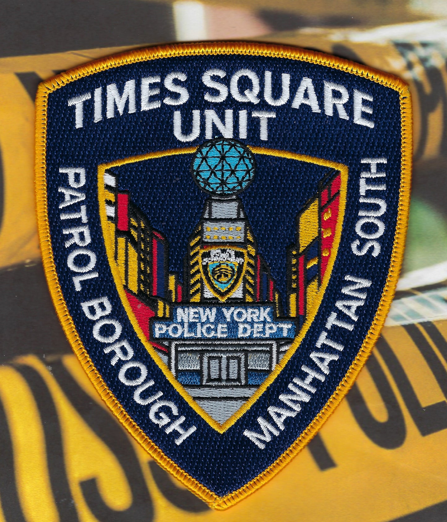 NEW YORK CITY POLICE DEPARTMENT (NYPD) PATROL BUREAU MANHATTAN SOUTH 'TIMES SQUARE UNIT' HAPPY NEW YEAR EMBROIDERED PATCH BY UNDERDOG PATCH DESIGNS.