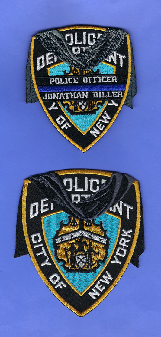 NEW YORK CITY POLICE DEPARTMENT (NYPD) 'POLICE OFFICER JONATHAN DILLER, BADGE NUMBER 110' MEMORIAL' PATCHES BY PUBLIC SAFETY COLLECTIBLES.
