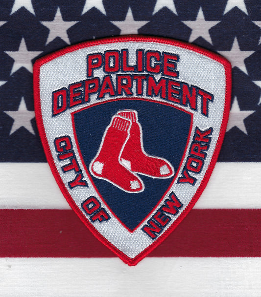 NEW YORK CITY POLICE DEPARTMENT (NYPD) 4.5 INCH 'BOSTON RED SOX' EMBROIDERED TRIBUTE PATCH BY GHOST PATCH COLLECTIBLES.