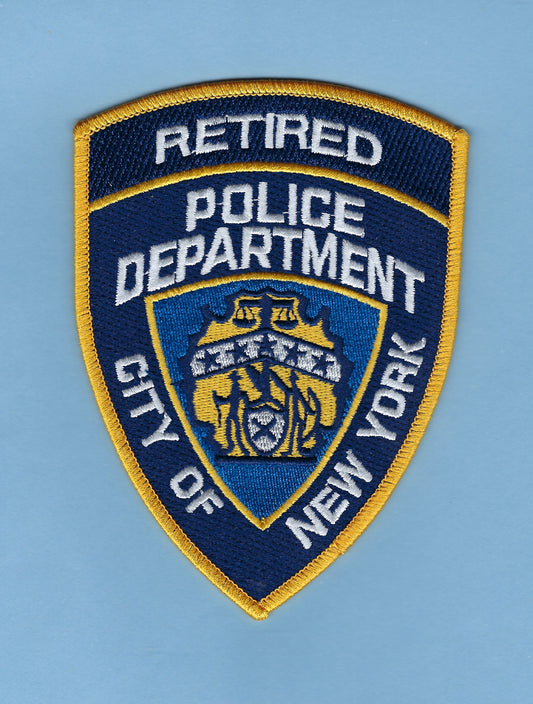 NEW YORK CITY POLICE DEPARTMENT (NYPD) 4.75 INCH 'RETIRED' EMBROIDERED PATCH BY PUBLIC SAFETY COLLECTIBLES.