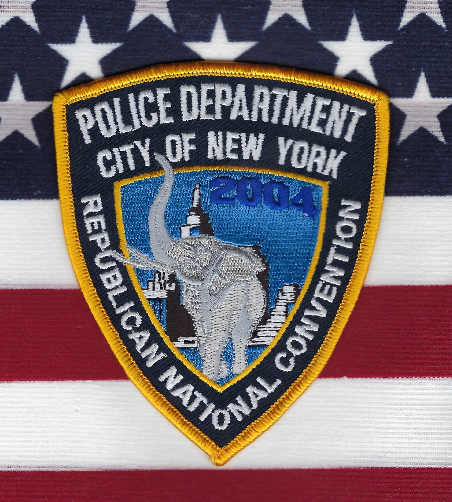 NEW YORK CITY POLICE DEPARTMENT (NYPD) '2004 REPUBLICAN NATIONAL CONVENTION' EMBROIDERED PATCH BY PUBLIC SAFETY COLLECTIBLES.
