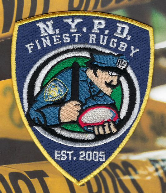 NEW YORK CITY POLICE DEPARTMENT (NYPD) 'FINEST RUGBY TEAM' EMBROIDERED TRIBUTE PATCH DESIHGNED AND PRODUCED BY PUBLIC SAFETY COLLECTIBLES.