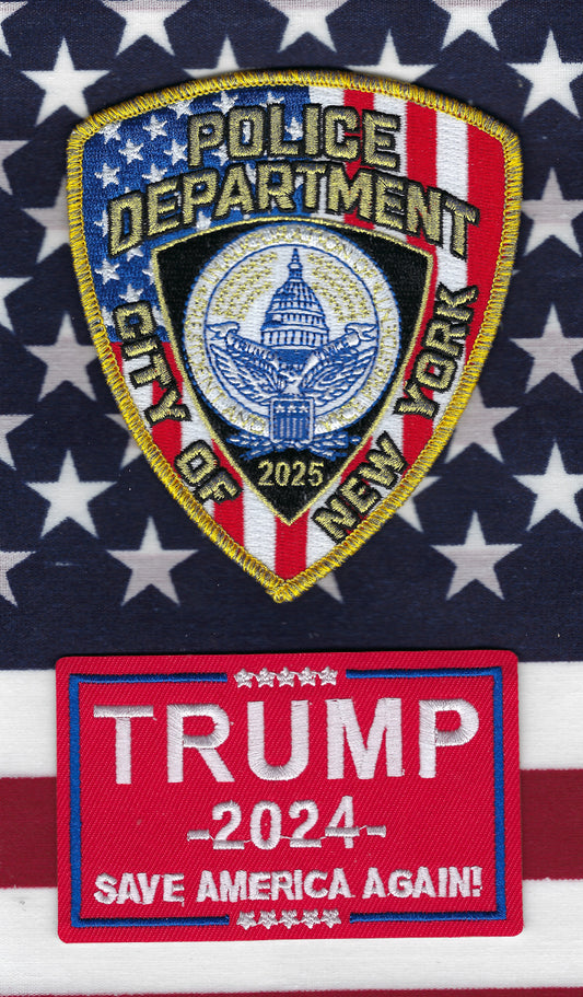 NEW YORK CITY POLICE DEPARTMENT (NYPD) DONALD J. TRUMP 2025 PRESIDENTIAL INAUGURATION EMBROIDERED PATCH DESIGNED AND PRODUCED BY GHOST PATCH ENTERPRISES