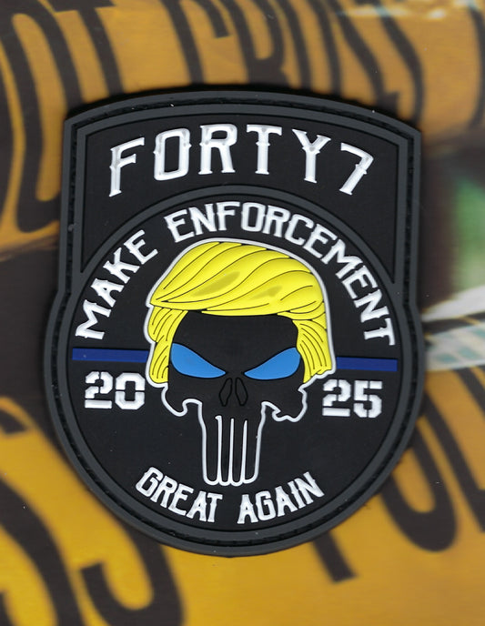 NEW YORK CITY POLICE DEPARTMENT (NYPD) 'TRUMP 2025 MAKE ENFORCEMENT GREAT AGAIN' PVC PATCH WITH VELCRO BACKING BY PUBLIC SAFETY COLLECTIBLES.