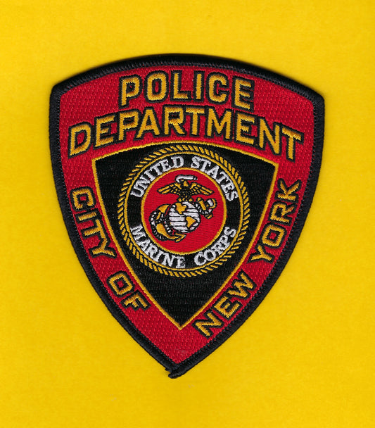 NEW YORK CITY POLICE DEPARTMENT (NYPD) 'UNITED STATES MARINE CORPS' 4.5 INCH EMBROIDERED PATCH BY GHOST PATCH PRODUCTIONS.