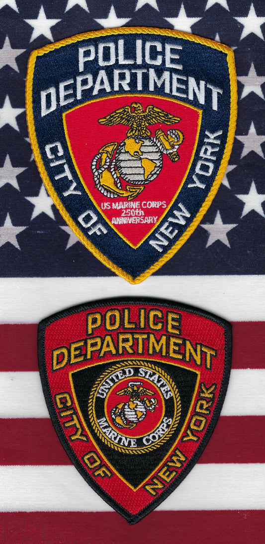 NEW YORK CITY POLICE DEPT (NYPD) 'UNITED STATES MARINES CORPS' EMBROIDERED PATCHES BY UNDERDOG PATCH PRODUCTIONS AND GHOST PATCH ENTERPRISES.
