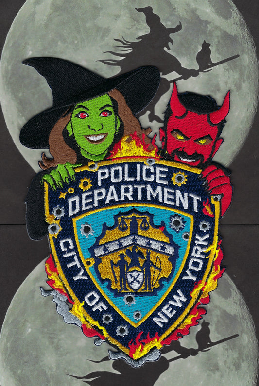 NEW YORK CITY POLICE DEPARTMENT (NYPD) ''WITCH AND DEVIL' HALLOWEEN EMBROIDERED PATCH DESIGNED AND PRODUCED BY UNDERDOG PATCH DESIGNS.